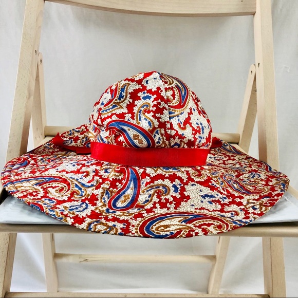 Vintage 60s Madcaps New York Paris Red Paisley Floppy Hat with Red Ribbon Small - Picture 12 of 12